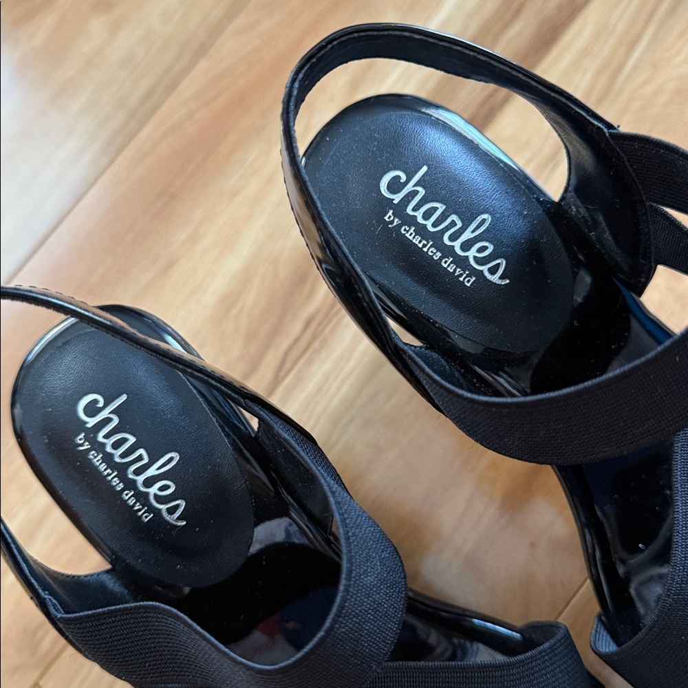 Charles by charles david Glossy Black Wedge Sandals - Picture 8 of 10